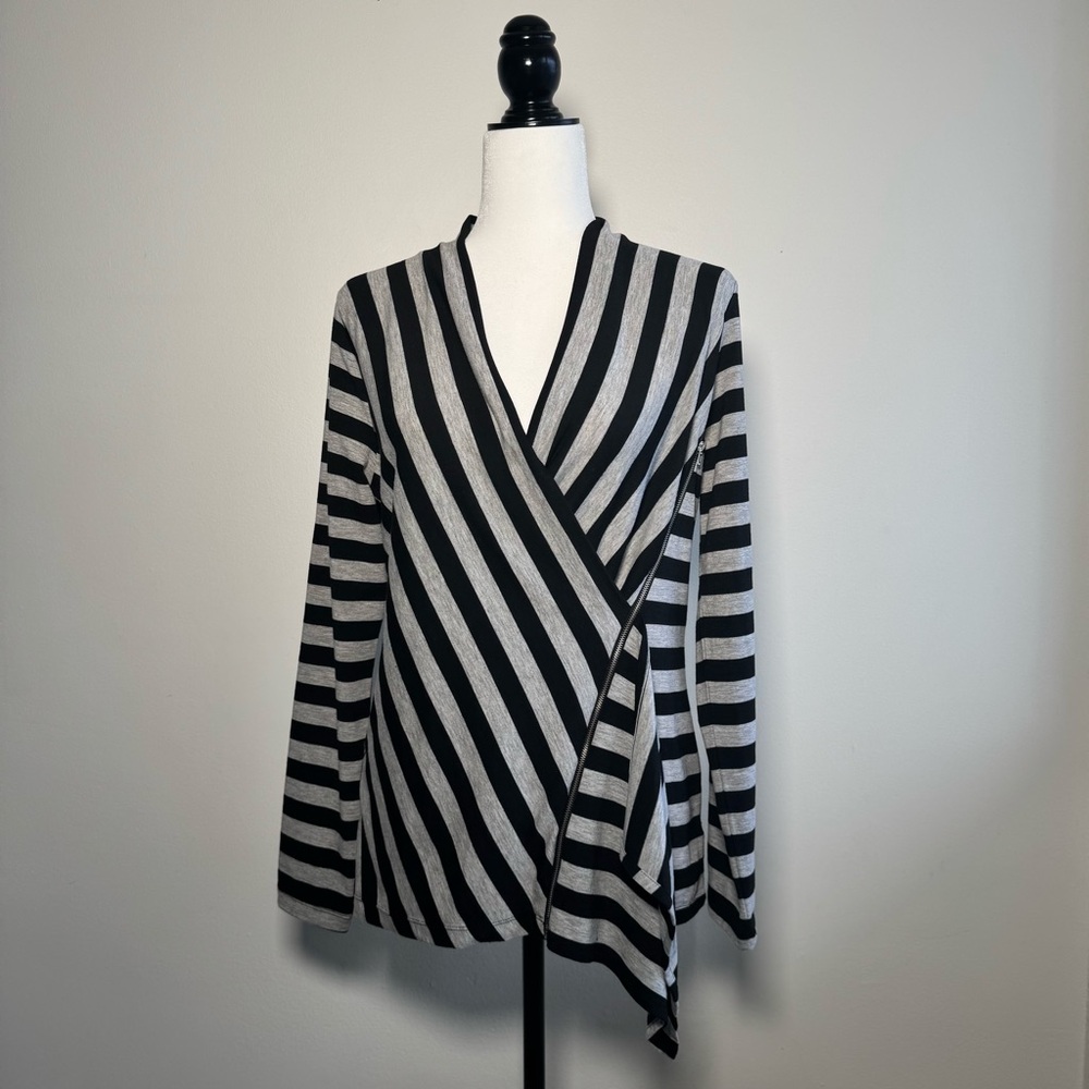 Black and Grey Striped Long Sleeve Top
